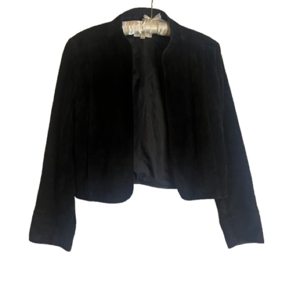 Vintage AstorONE Genuine Leather Jacket Sz S Cropped Black Suede 80s Collarless